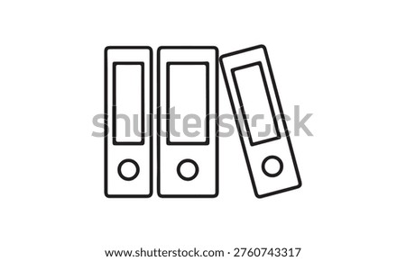 Three ring binders for organizing documents, line art icon.