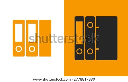 Three ring binders standing upright, representing organization, data storage, or office supplies, in a simple, modern icon design.