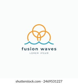 Three ring with waves logo design concept. Unique Fusion symbol vector illustration