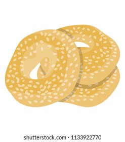 
Three rings of breads with sprinkles of sesame, icon for sesame bread 
