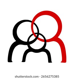 Three rings linking together like a family with the father in red.