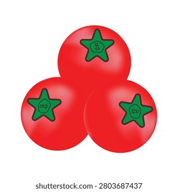 Three ripe red tomatoes with green starshaped stems