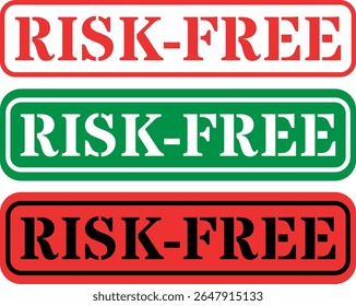 Three risk free labels in red and green color variations