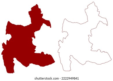 Three Rivers Non-metropolitan district (United Kingdom of Great Britain and Northern Ireland, ceremonial county Hertfordshire or Herts, England) map vector illustration, scribble sketch map