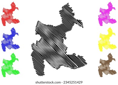 Three Rivers Non-metropolitan district (United Kingdom of Great Britain and Northern Ireland, ceremonial county Hertfordshire or Herts, England) map vector illustration, scribble sketch map
