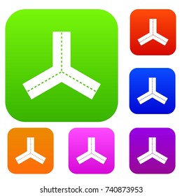 Three roads set icon color in flat style isolated on white. Collection sings vector illustration