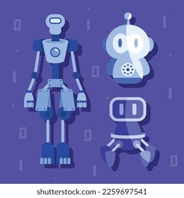 grupo de tres robots personajes futuristas