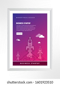 Three rocket launch. Project start up and development poster design