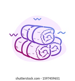 Three rolled hot towels color line icon with flat spot for round highlights stories. Spa, wellness element for design. Bathroom Vector pictogram of sauna, resort. Salon Massage template.