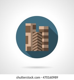 Three rolls of brown linoleum with different patterns, long shadow design. Round flat color style vector icon