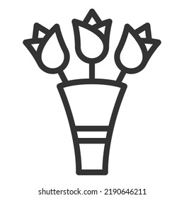 Three roses in a bouquet - icon, illustration on white background, outline style