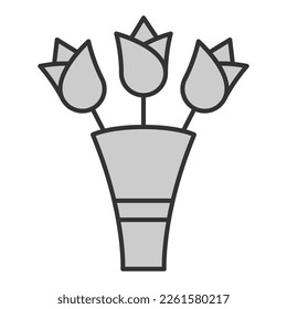 Three roses in a bouquet - icon, illustration on white background, grey style