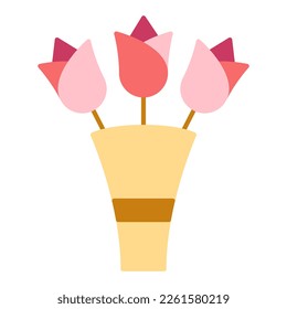 Three roses in a bouquet - icon, illustration on white background, flat color style