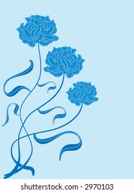 Three  roses on a blue background - vector illustration