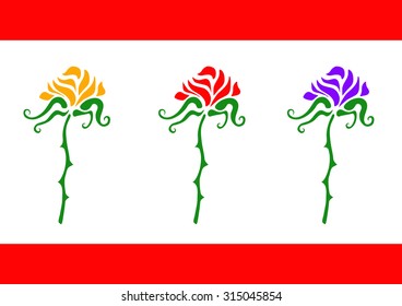 Three roses on a white background