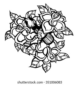 Three roses and stag-beetle