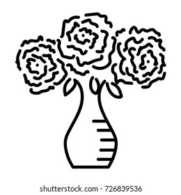 Three roses in vase sign. Image of floral. Monochrome icon isolated on white background. Bloom flower symbol. Logo for romantic. Florist content. Mark of blossom. Stock vector illustration