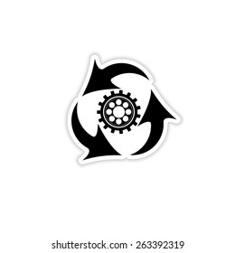 three rotating arrow around cogwheel on a white background with shadow 