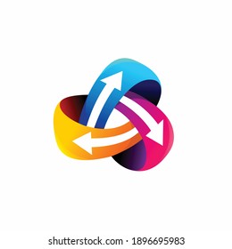 three rotating arrows logo with 3d concept