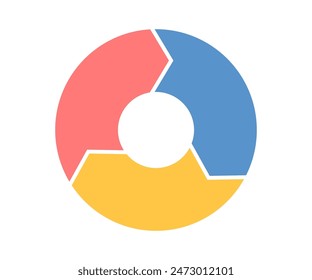 Three rotation arrow in circular motion. Color circle arrow combination. Circular infographic. Graphic diagram. Design element. Vector illustration isolated on white background.