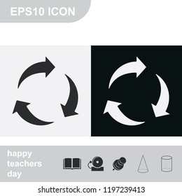 Three rotation arrows flat black and white vector icon.