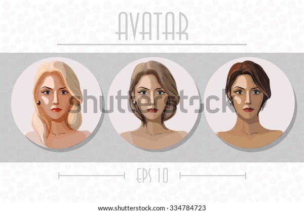 Three Round Avatars Young Women Various Stock Vector Royalty Free