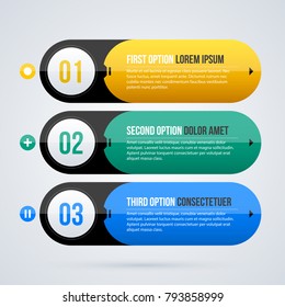 Three round banners in glossy hi-tech style on white background