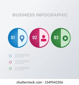 Three round infographic template design with icons. Business concept infograph with 3 options, steps or processes. Vector visualization can be used for workflow layout, diagram, annual report, web