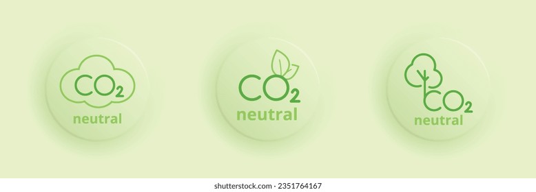 Three round logo neutral co2. Carbon footprint, not zero, carbon reduction concept. vector illustration  