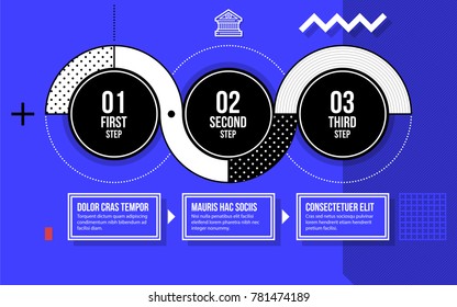 Three round options in fancy geometric style on bright blue background