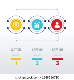 Three round organizational infographic template design. Business concept info graph with 3 options, steps or processes. Vector visualization can be used for workflow layout, diagram, annual report, we