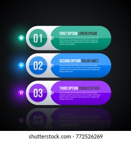 Three round web banners in corporate glossy style on black background