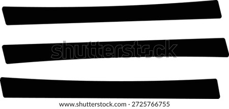 Three rounded brush strokes arranged horizontally with soft taper and negative space, clean and modern. Symbol of balance, zen, harmony, and order, evoking calm rhythm. Cartoon vector illustration.