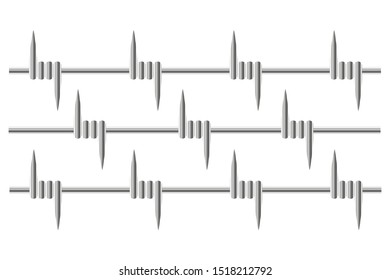 three rows of barbed wire on a white background