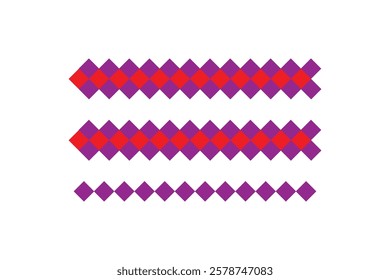 Three Rows of Purple and Red Diamond Pattern on White Background.