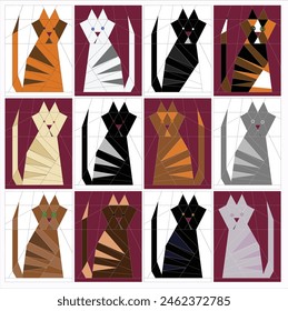 Three Rows of Quilt Pattern Cats