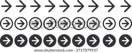 Three Rows of Right Arrow Symbols in Different Styles