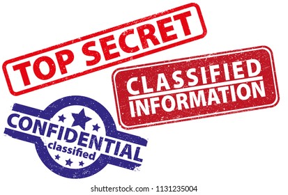 Three Rubber Stamps Top Secret, Confidential And Classified Information