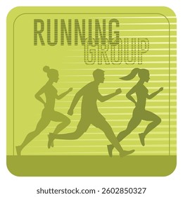 Three runner silhouettes in motion,  fitness, teamwork, and healthy lifestyle ideas in a vibrant colour theme. Motivational concept. Flat vector illustration 