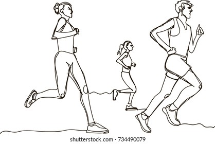 Three runners - continuous line drawing