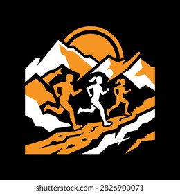 Three runners traversing a mountain trail during sunset