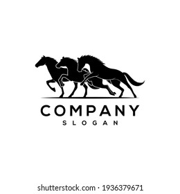 Tres diseños de logotipo de caballo en marcha, buenos para mascota, entrega o logística, industria del logotipo, de color plano con negro.