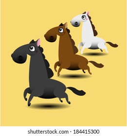 Three running horse. Vector illustration 