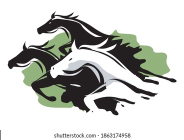 
Three Running Horses.
Stylized illustration illustration of fast running horses.Isolated on white background.Vector available.