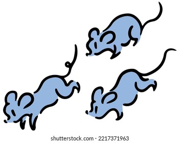 Three running rats. Isometric diagram.