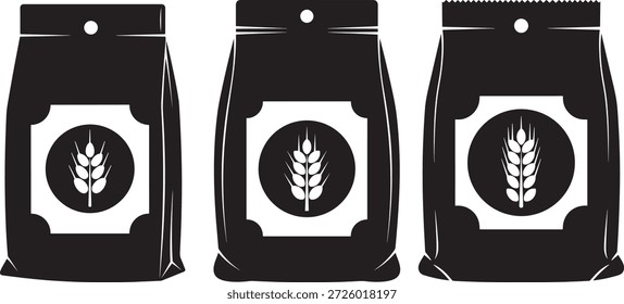 Três sacos de farinha de trigo. Saco de farinha. Símbolo de ícone de produto de grão de cereais.