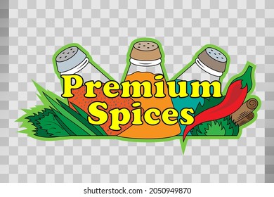 Three salt shakers with spices, pepper, herbs, vector image on a transparent background.