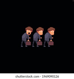 Three same looking male characters in office suits walking like a zombie