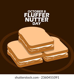 Three sandwiches filled with peanut butter and marshmallows, with bold text on dark brown background to celebrate National Fluffernutter Day on October 8