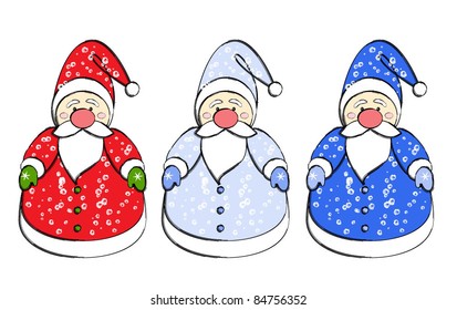 Three Santa characters isolated on white